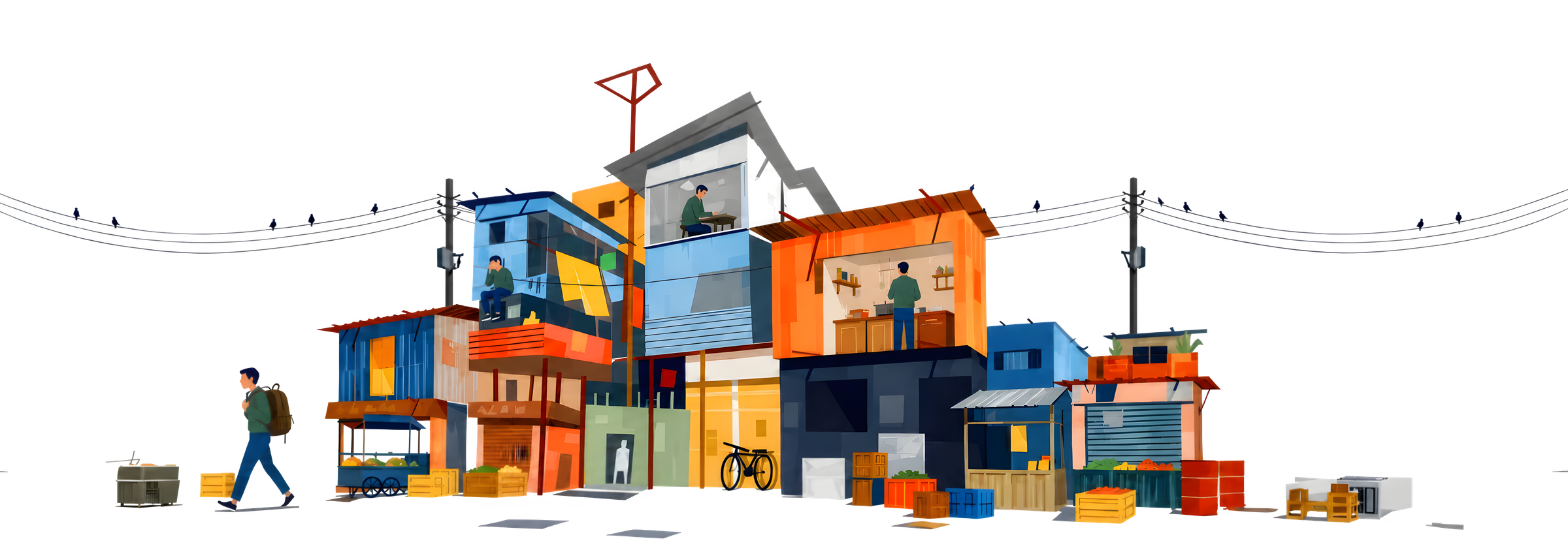 Illustrated cityscape, inspired by Apon Joarder